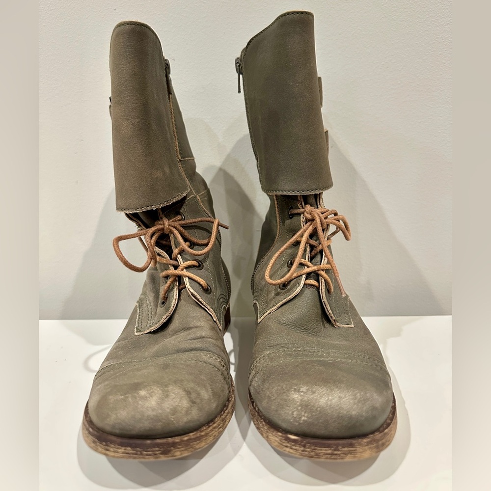 Matisse Olive Green Leather “Lance” Combat Buckle Zip & Lace Up Boots 7 1/2 - Picture 3 of 12